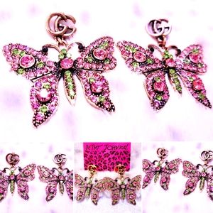 Pink and green Crystal butterfly earrings